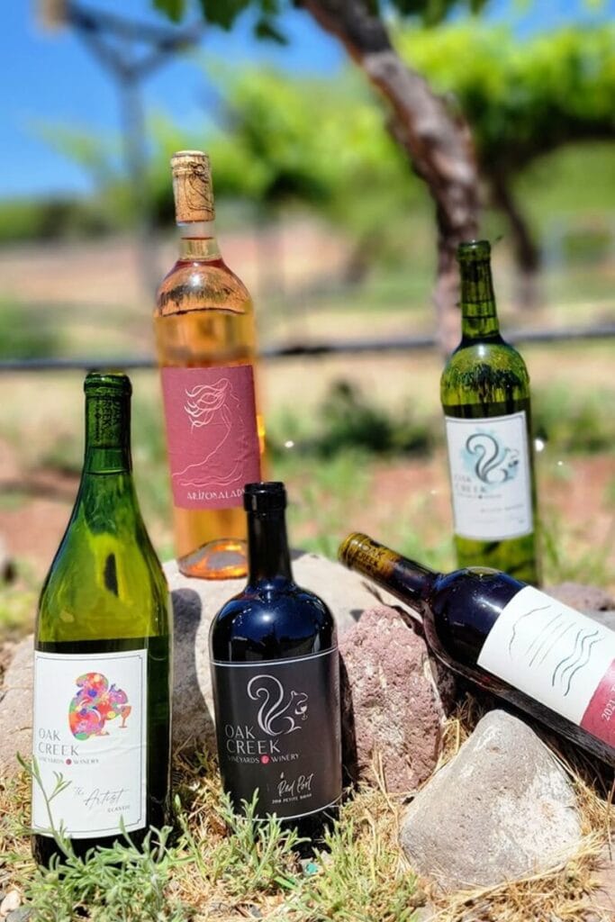 wine bottles at Oak Creek Vineyards