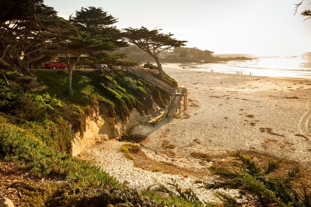 golden sunset shinning on carmel by the sea california