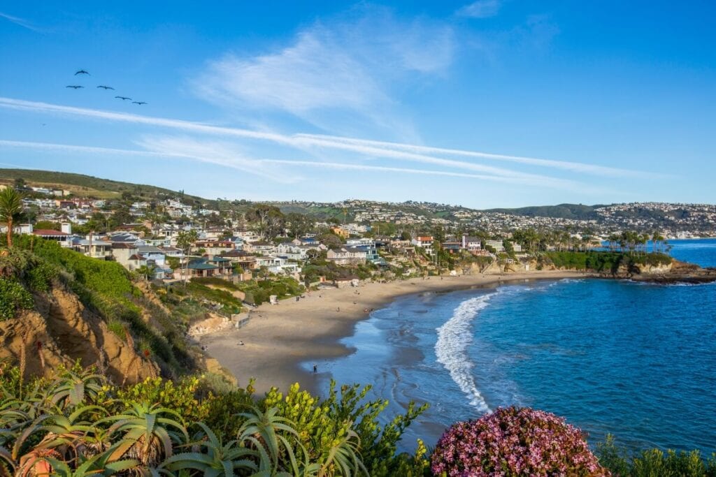 sunny day and clear blue skies over Laguna Beach, California