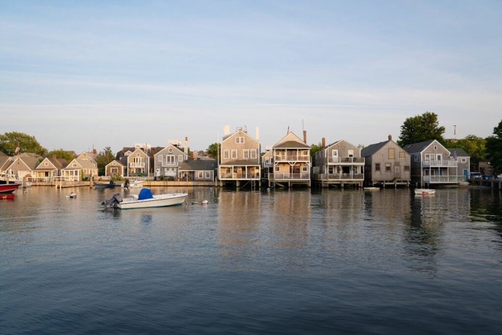 cloudy day in one of the most beautiful beach towns in the USA's overwater houses nantucket ma