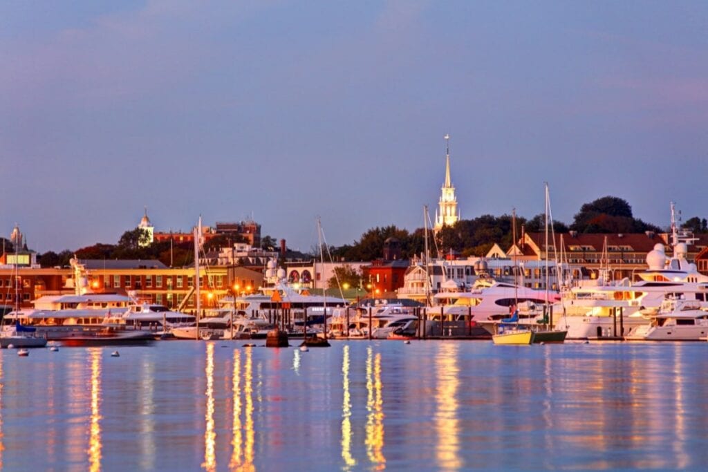 night lights shining from one of the prettiest beach town in the USA newport rhode island