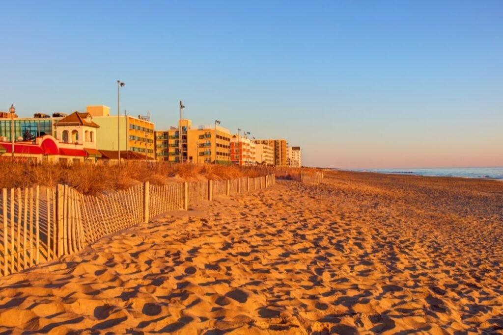 sunset shining over Rehoboth Beach, Delaware