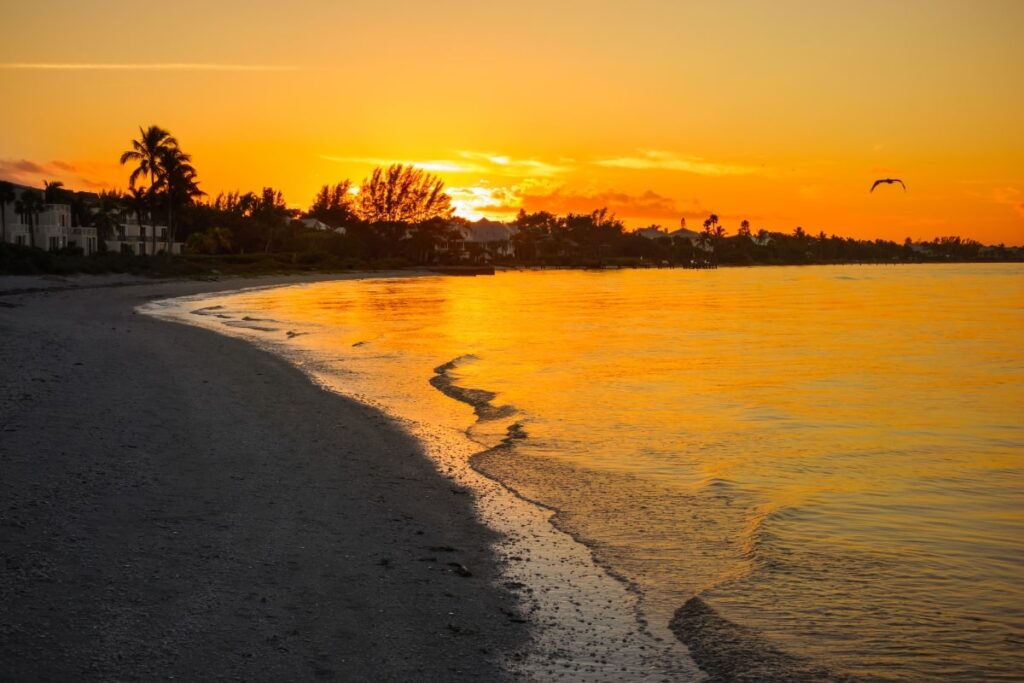 beautiful bright orange sunset over Sanibel Island, Florida