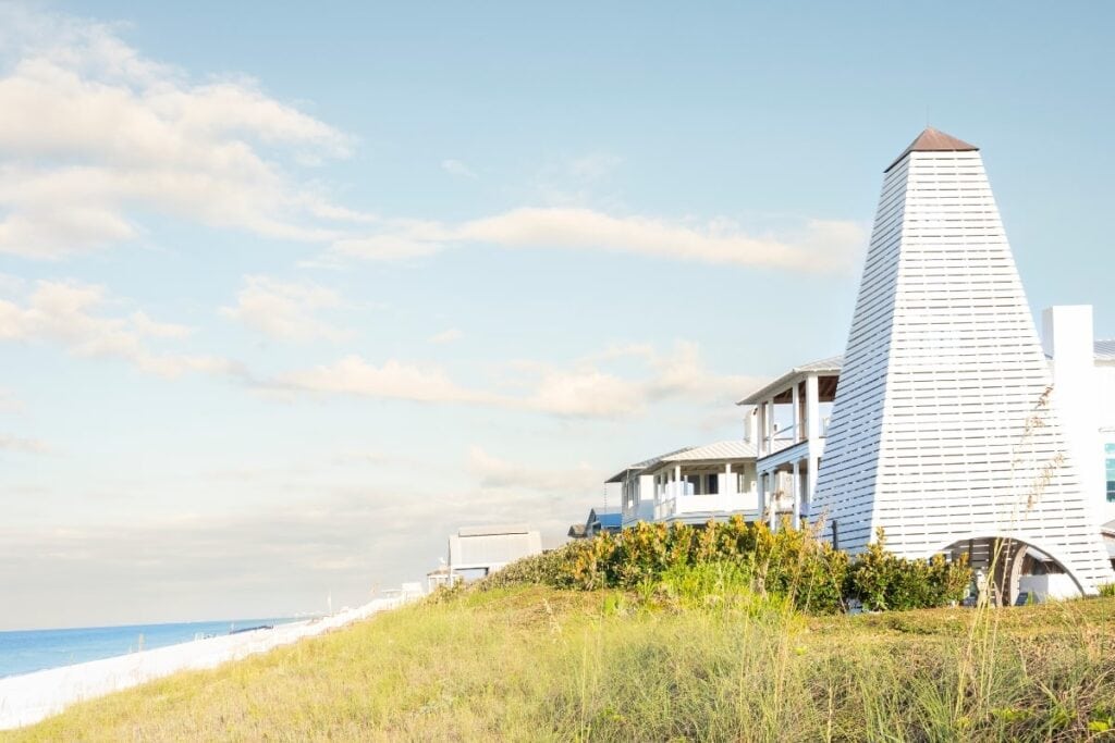 sunny day over the white sand beach at Seaside, Florida