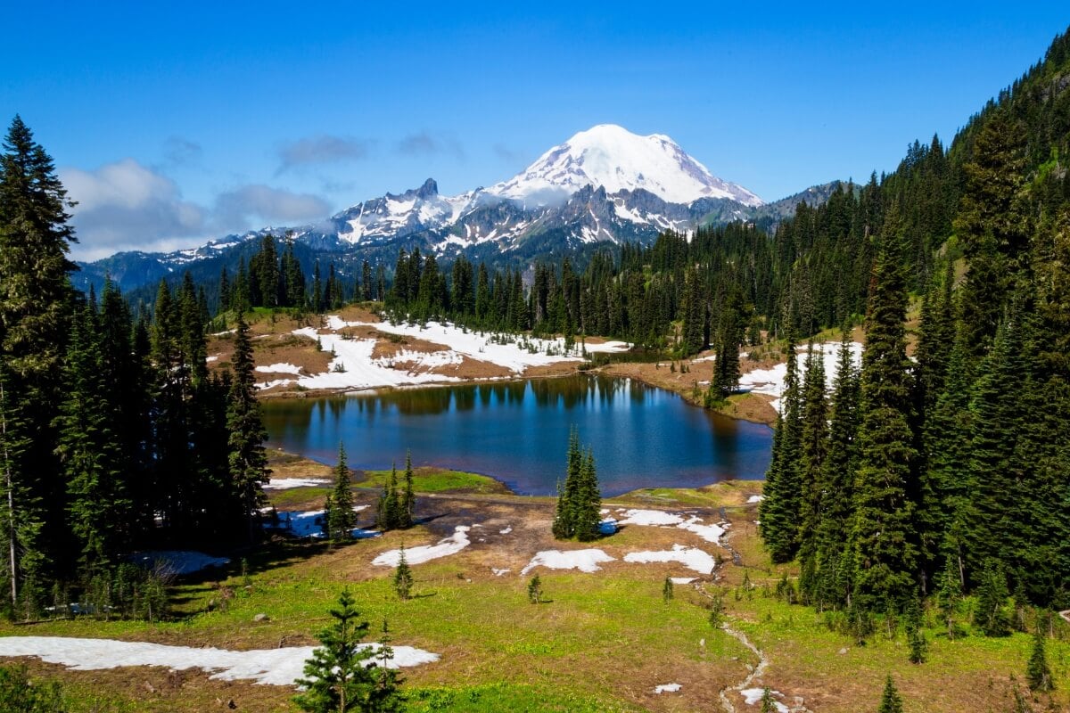 sunny day over tipsoo lake washington