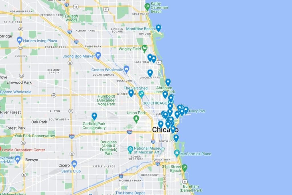 map of the most instagrammable places in chicago