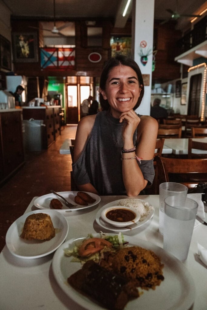 Dani dining at a restaurant in Puerto Rico.