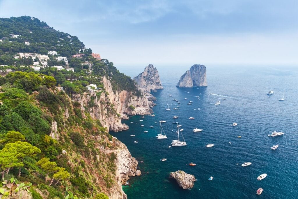 sunny day over the bright blue ocean lining capri