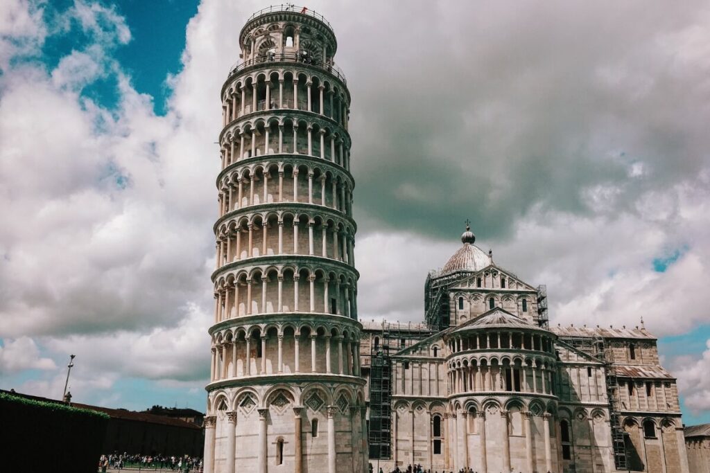 cloudy day over the leaning tower of pisa italy