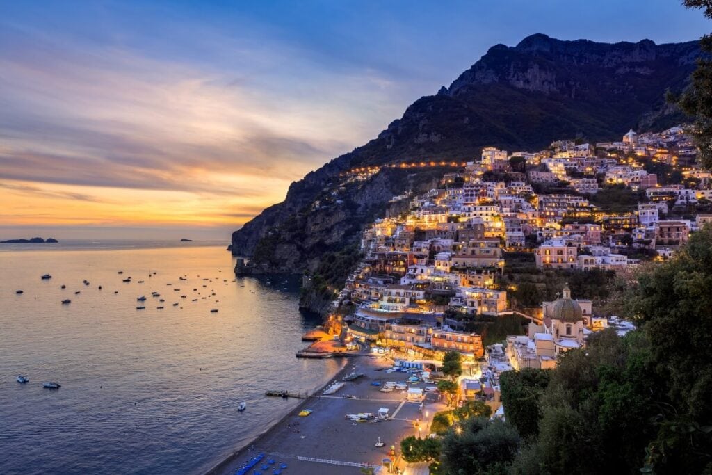 sunset along positano italy