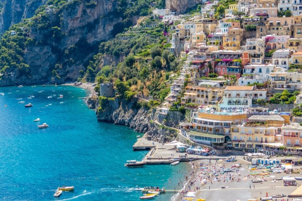 bright blue ocean lining positano italy